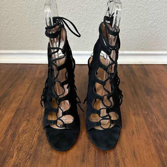 SIGERSON MORRISON Marita Black Suede Lace Up Fringe Strappy Sandals - Picture 3 of 11